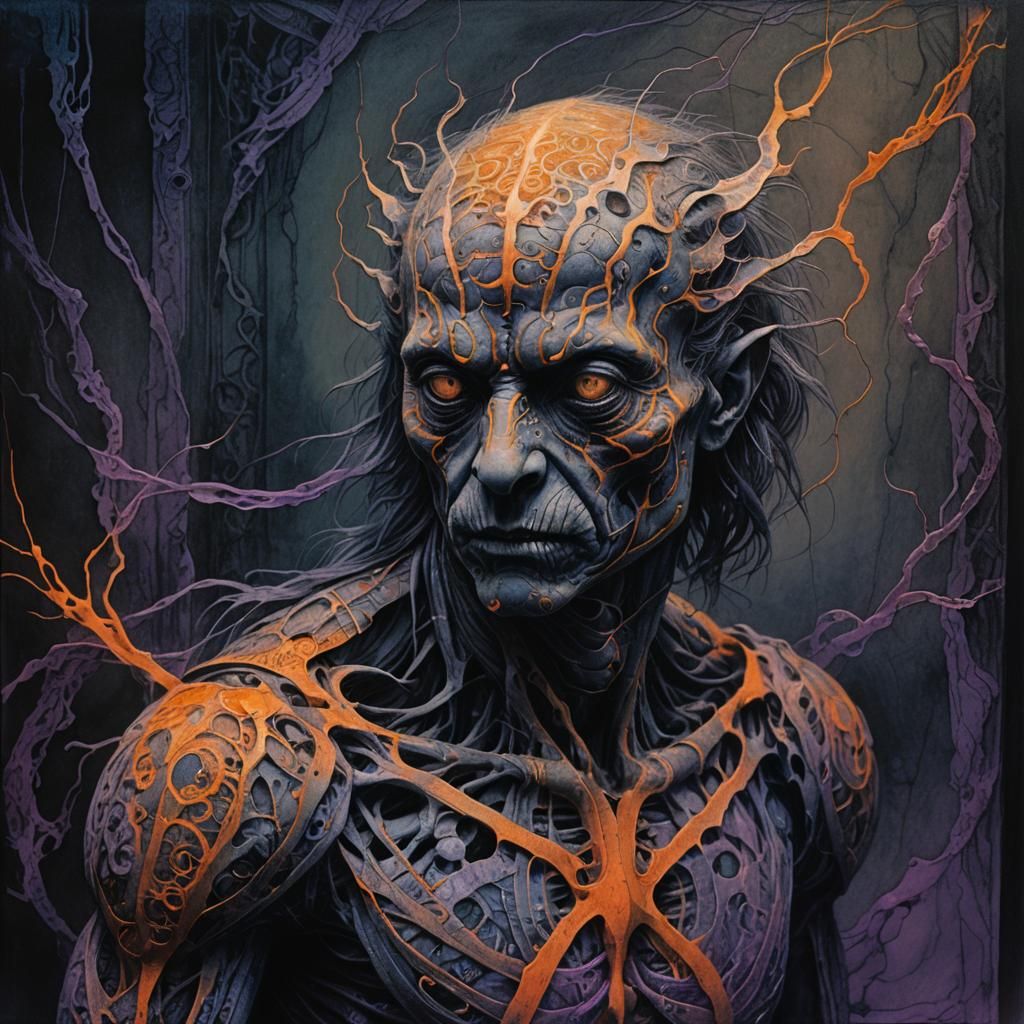 Intricate Charcoal Tiger Drawing with Eerie Color Gradient