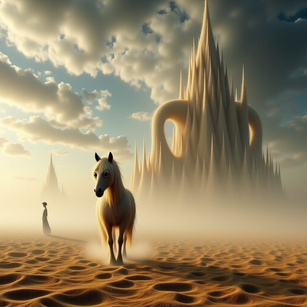 Surreal Steerie Horse in Desert Sandstorm