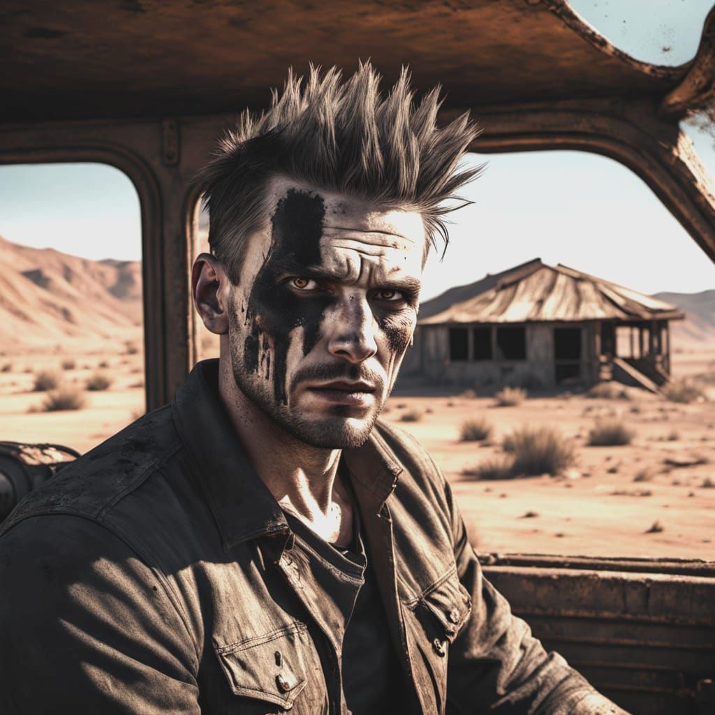 Warrior in Post-Apocalyptic Pickup Truck