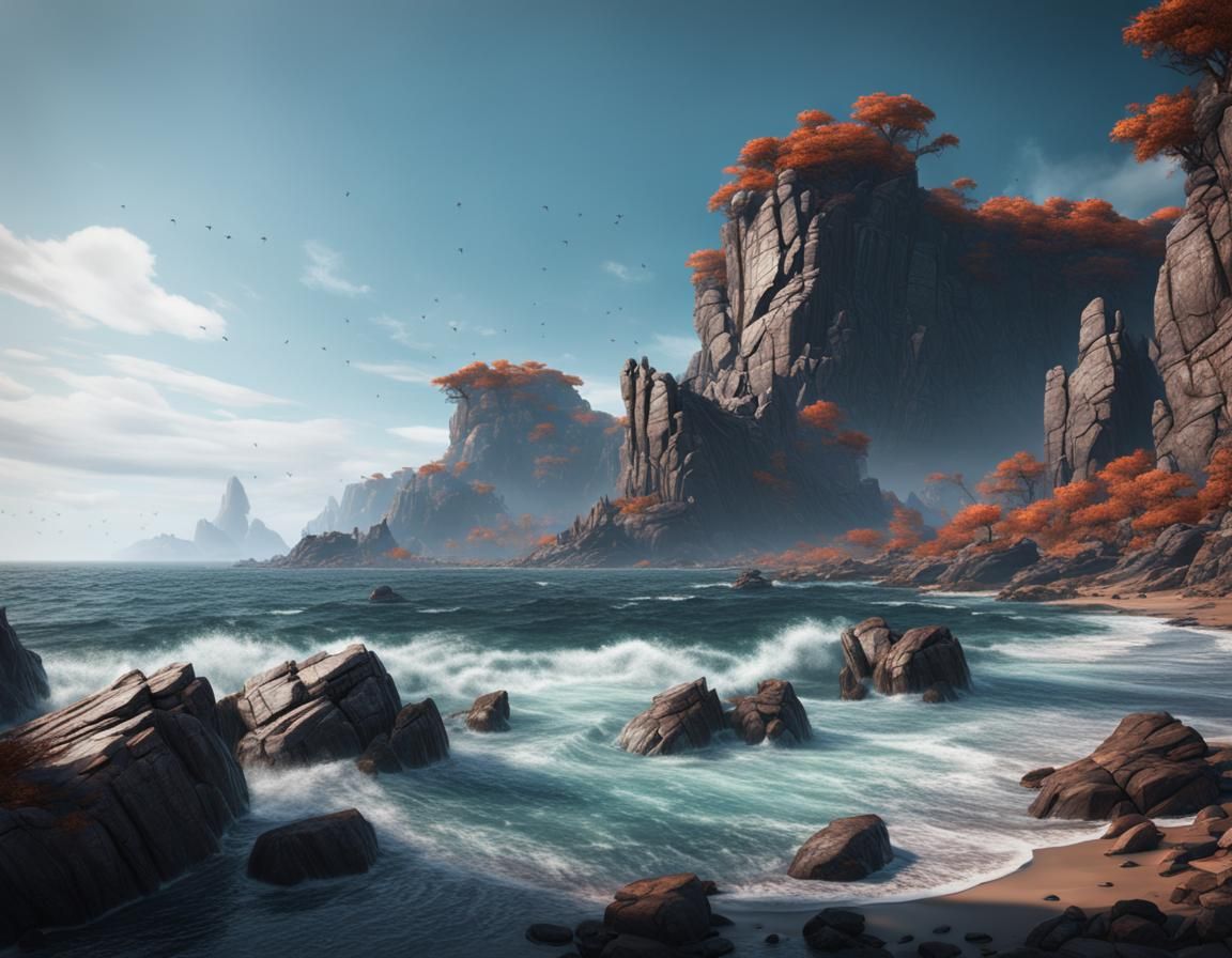 Fantastical Rocky Shoreline Matte Painting