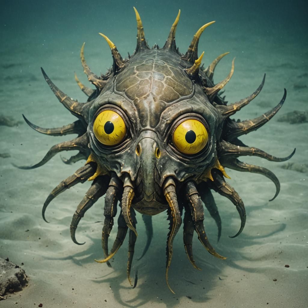 Humanoid Sea Creature with Yellow Eyes