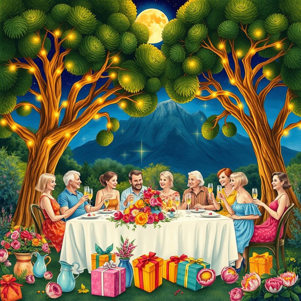 Majestic Yellowwood Trees under Golden Moonlight