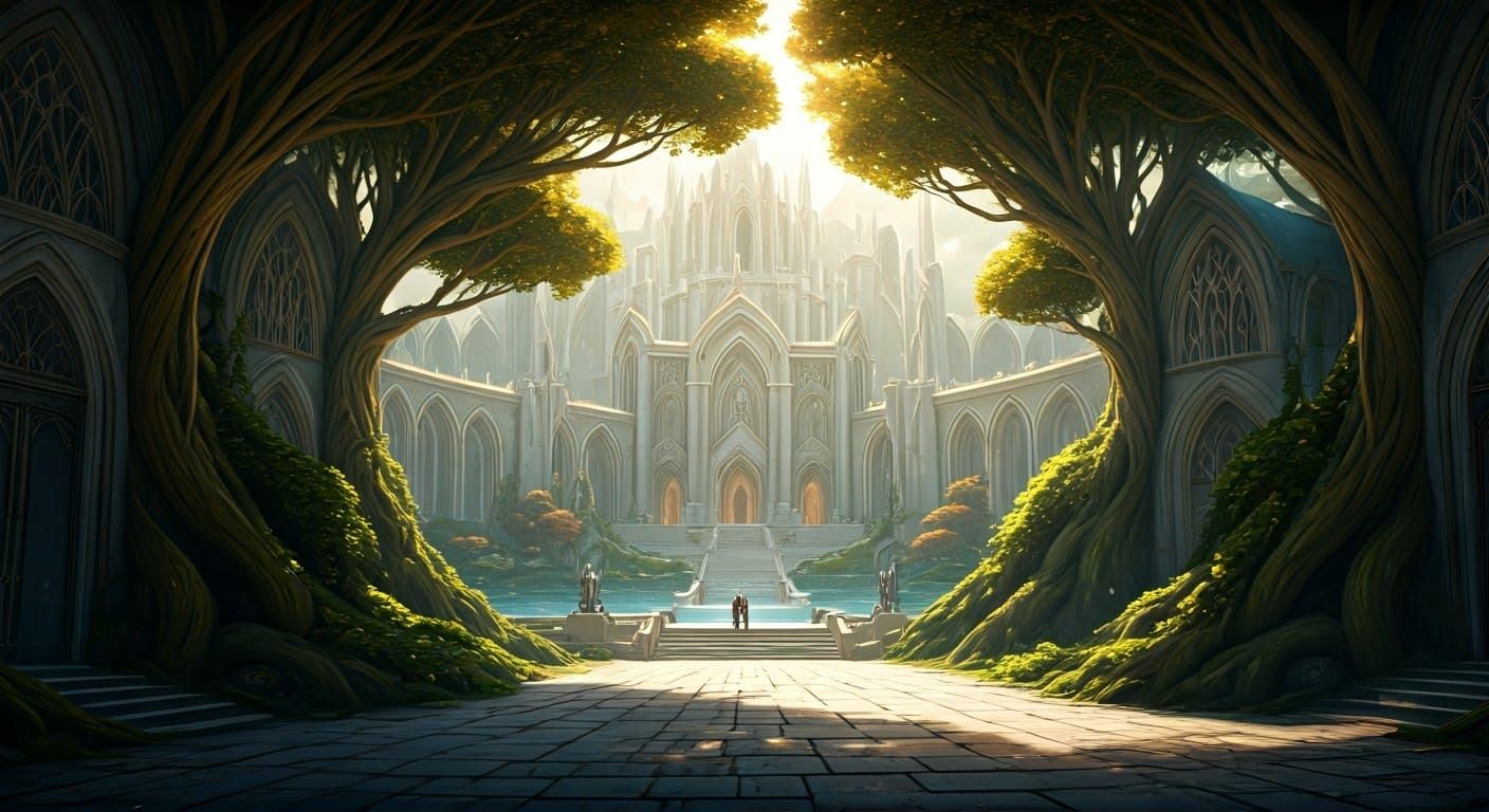 Elven City of Ancient Trees in Vibrant, Luminous Splendor
