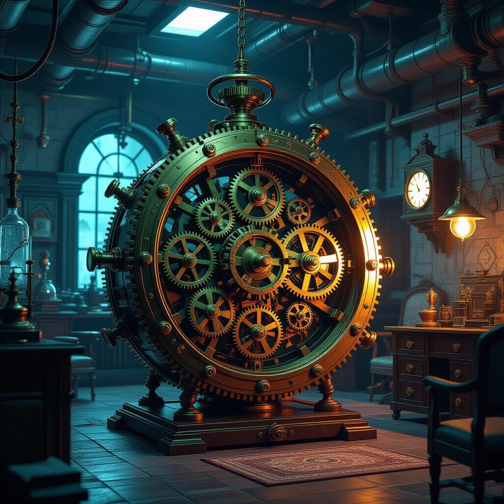 Time Machine in Mystical Laboratory, Sci-Fi Illustration