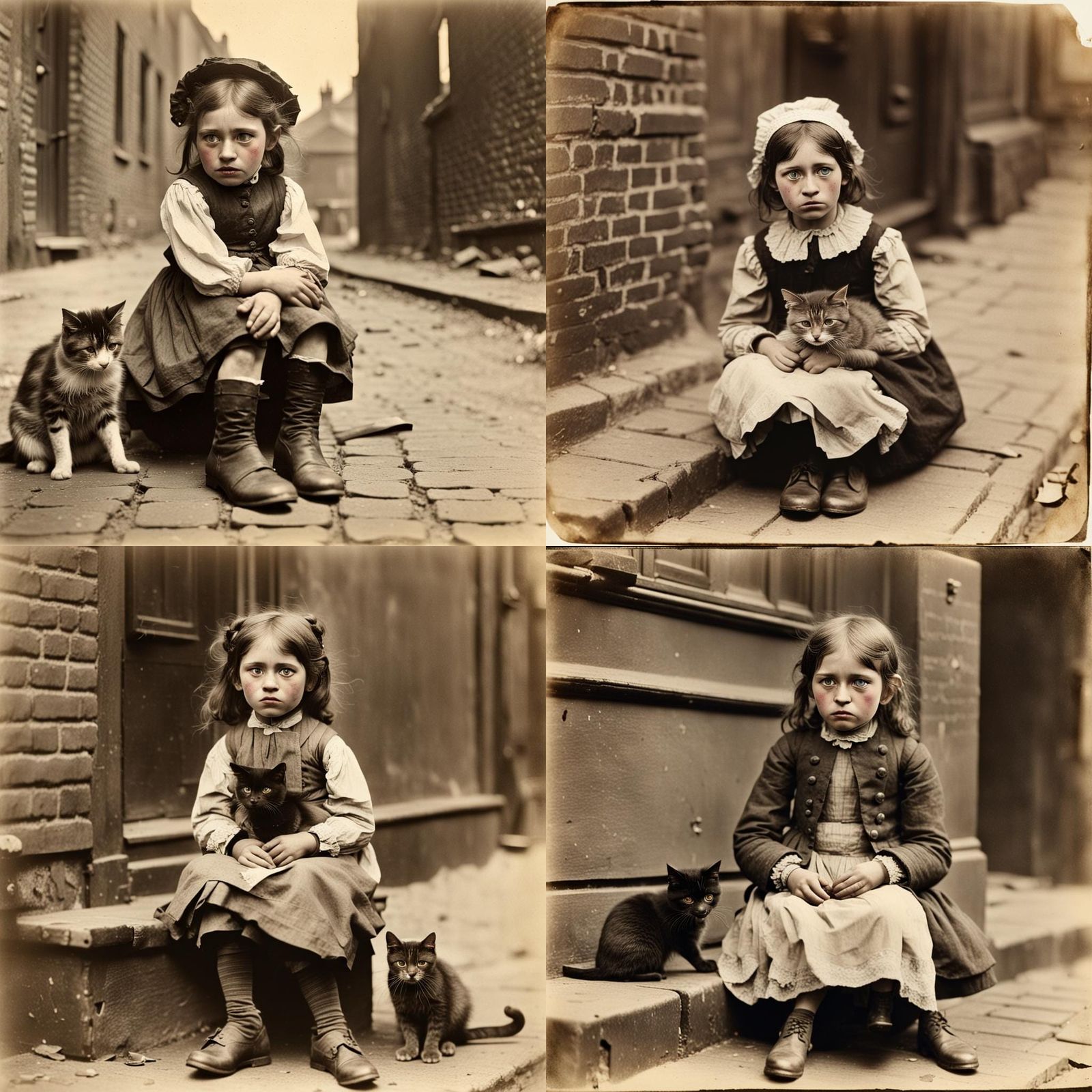 Crying Girl with Cat in 19th Century London