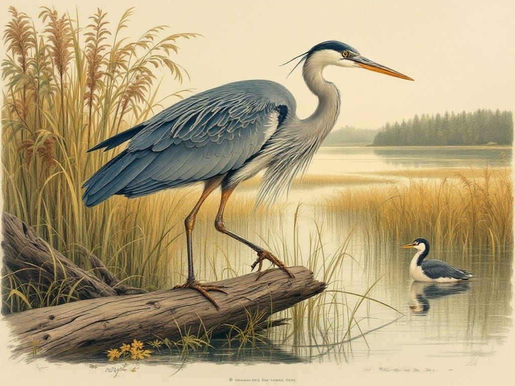 Tricolored Heron in Marshland: Detailed Natural History Illu...