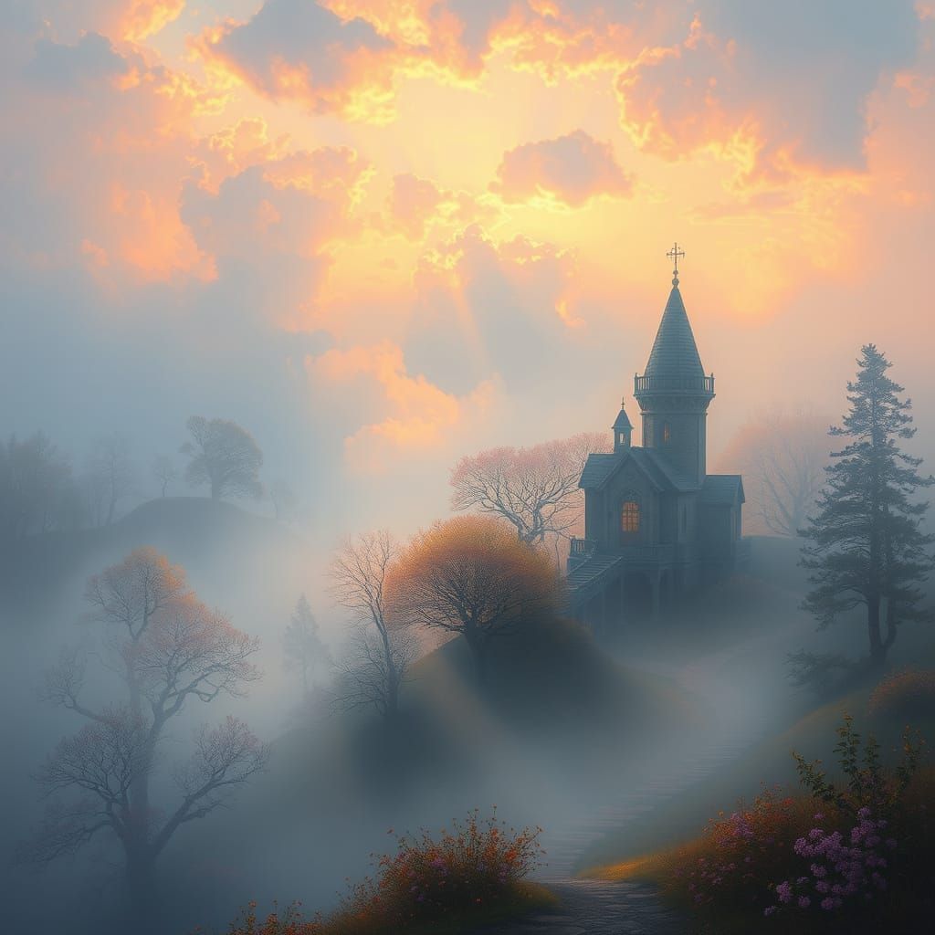 Ethereal Fantasy Landscape in Morning Light