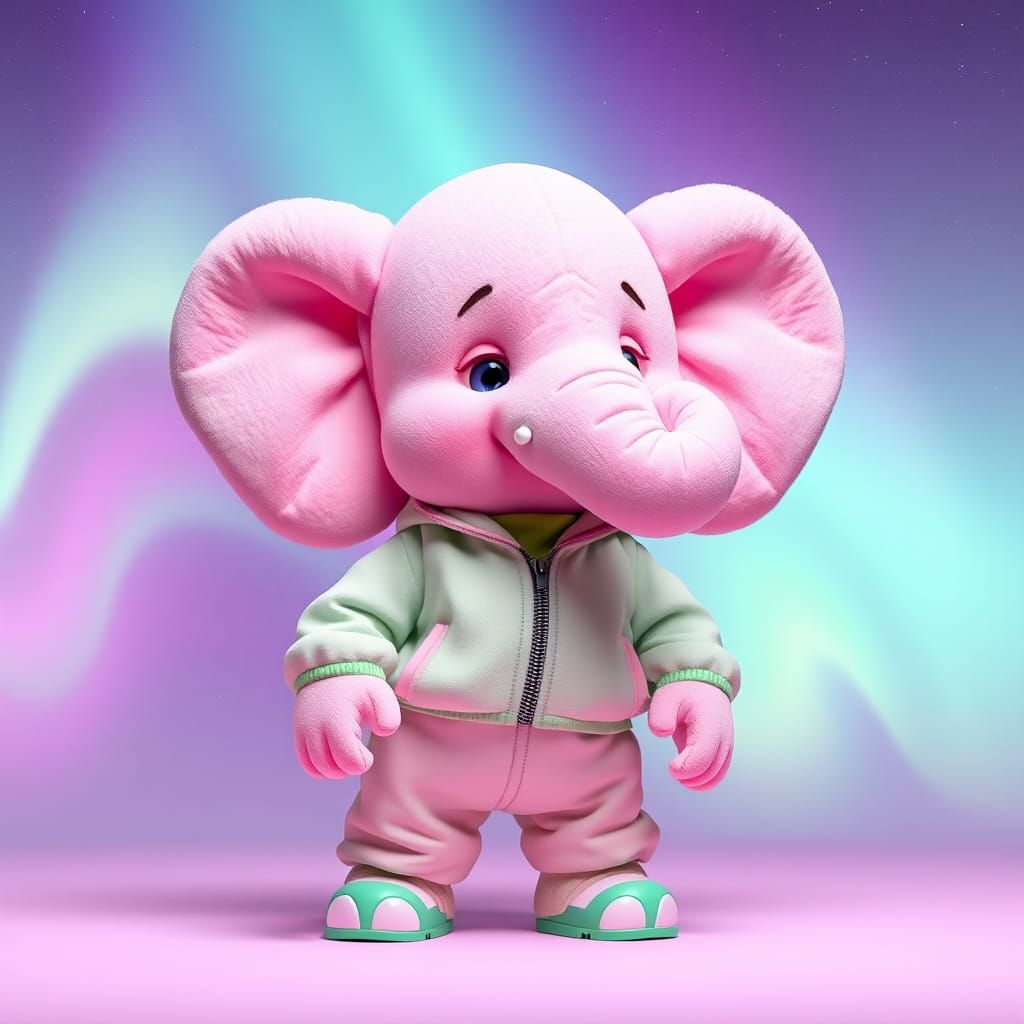 Marshmallowpunk Elephant with Aurora Borealis Background
