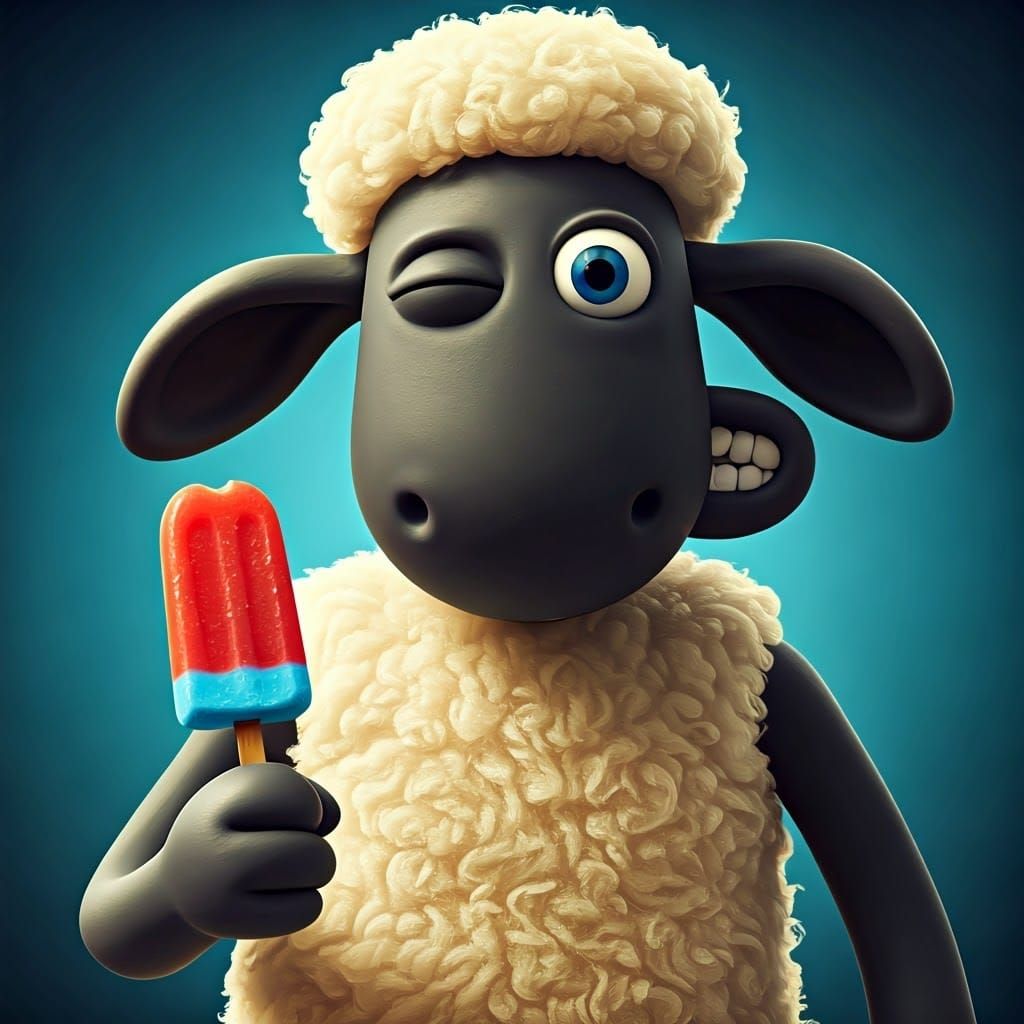 Shaun the Sheep with Popsicle: Hyperrealistic Splash Art