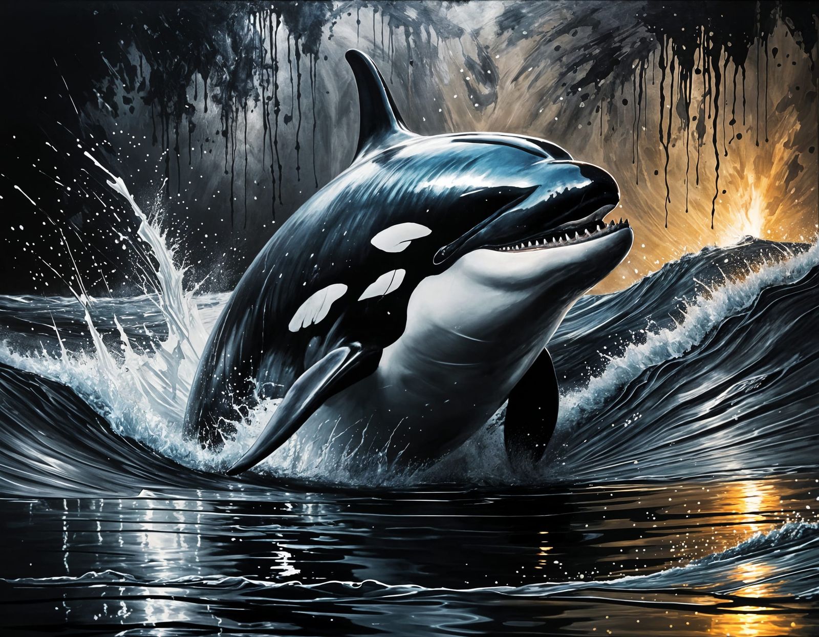 Killer Whale Painting in Grunge Style