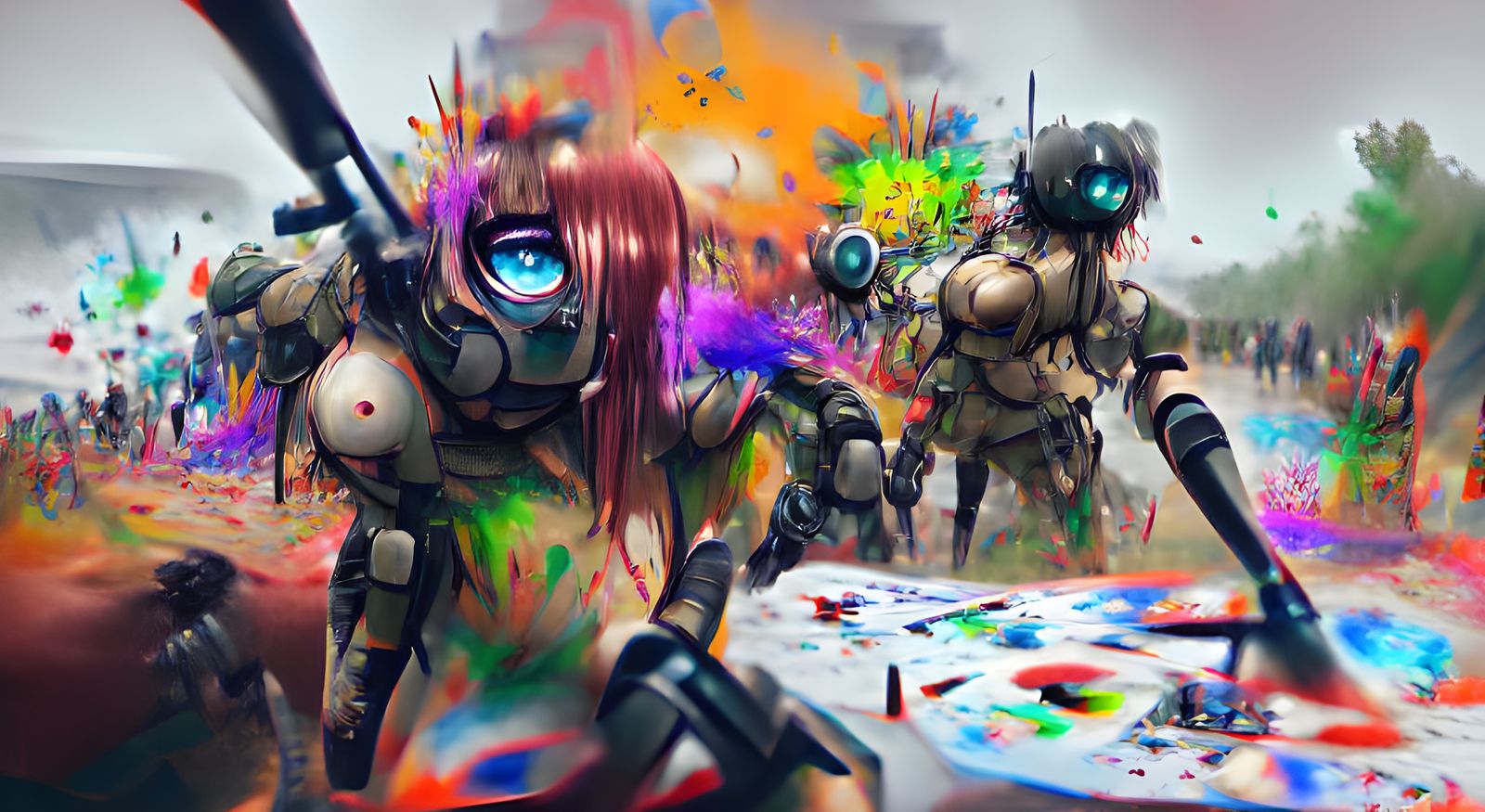AI Artbots at War: Biopunk Anime Battle