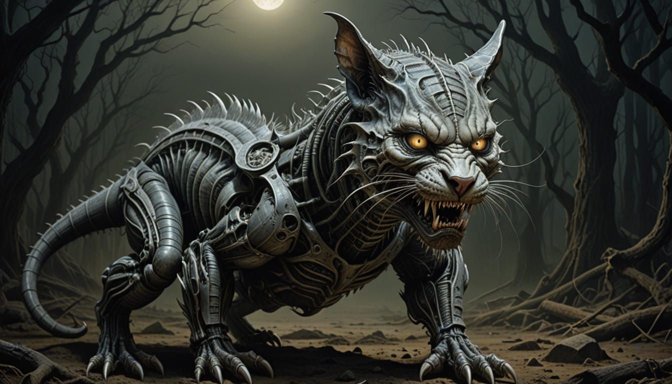 Menacing Biomechanical Creature Emerges from Dark Shadows