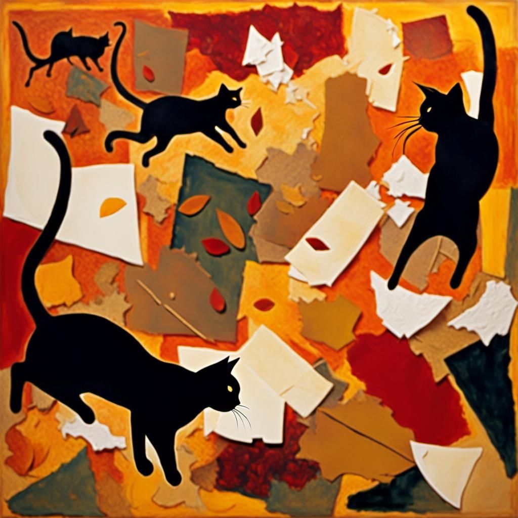 Autumnal Cat and Mouse Chase in Abstract Expressionist Colla...