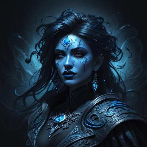 Mysterious Figure with Black and Blue Lips