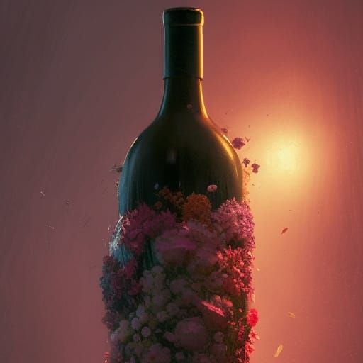 Wine Bottle with Flowers: Dark Fantasy Concept Art