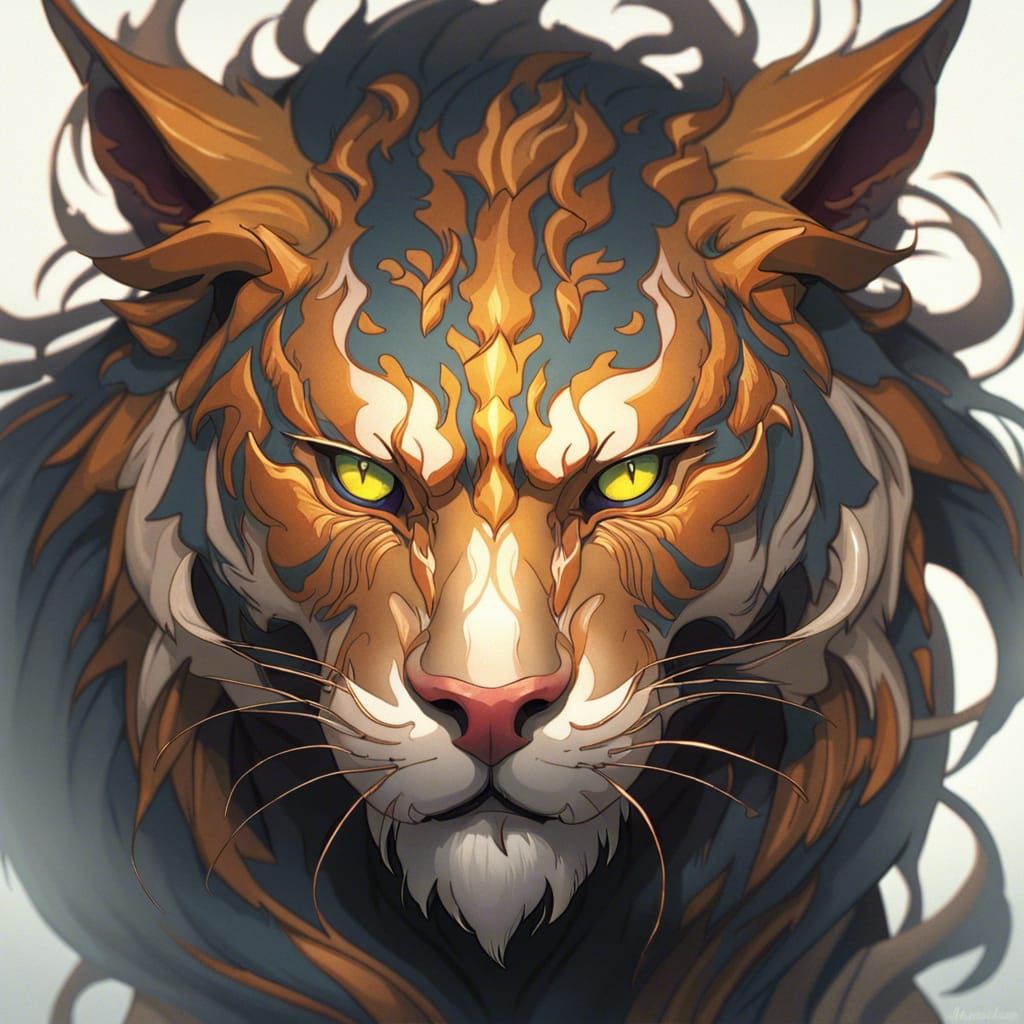 Golden Demon Tiger Portrait in Hyperdetailed Style