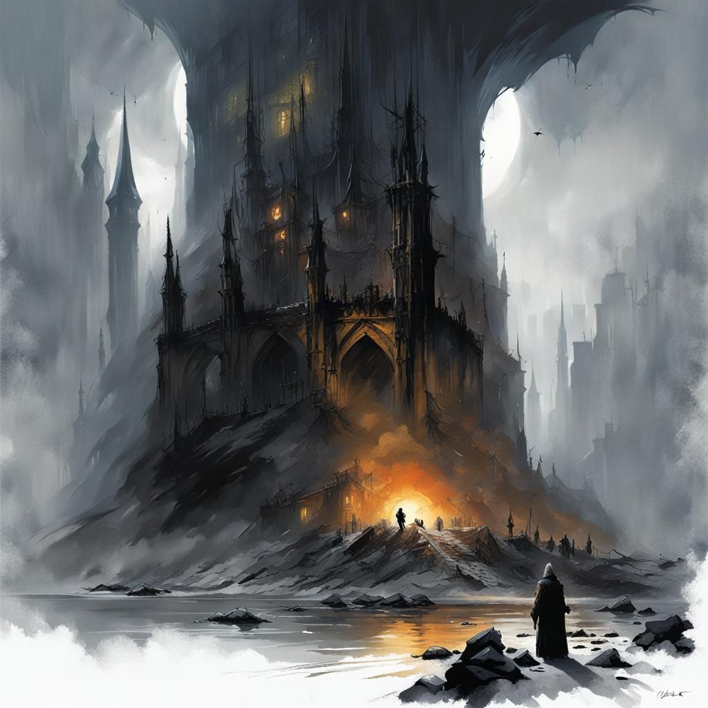 Grimdark Fantasy Scene in Digital Art Style