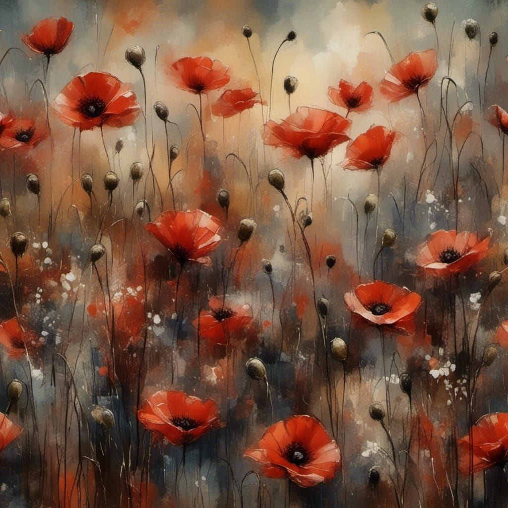 Red Poppies Impasto Oil Painting in DreamWash Style