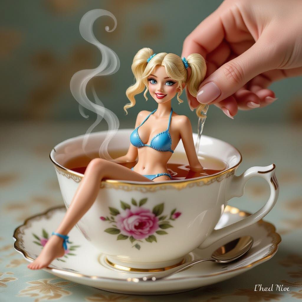 Model in Teacup Miniature Digital Art