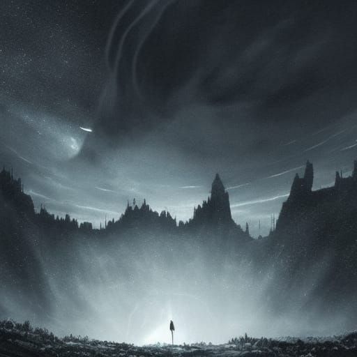 Epic Starry Night Figure in Black Cloak