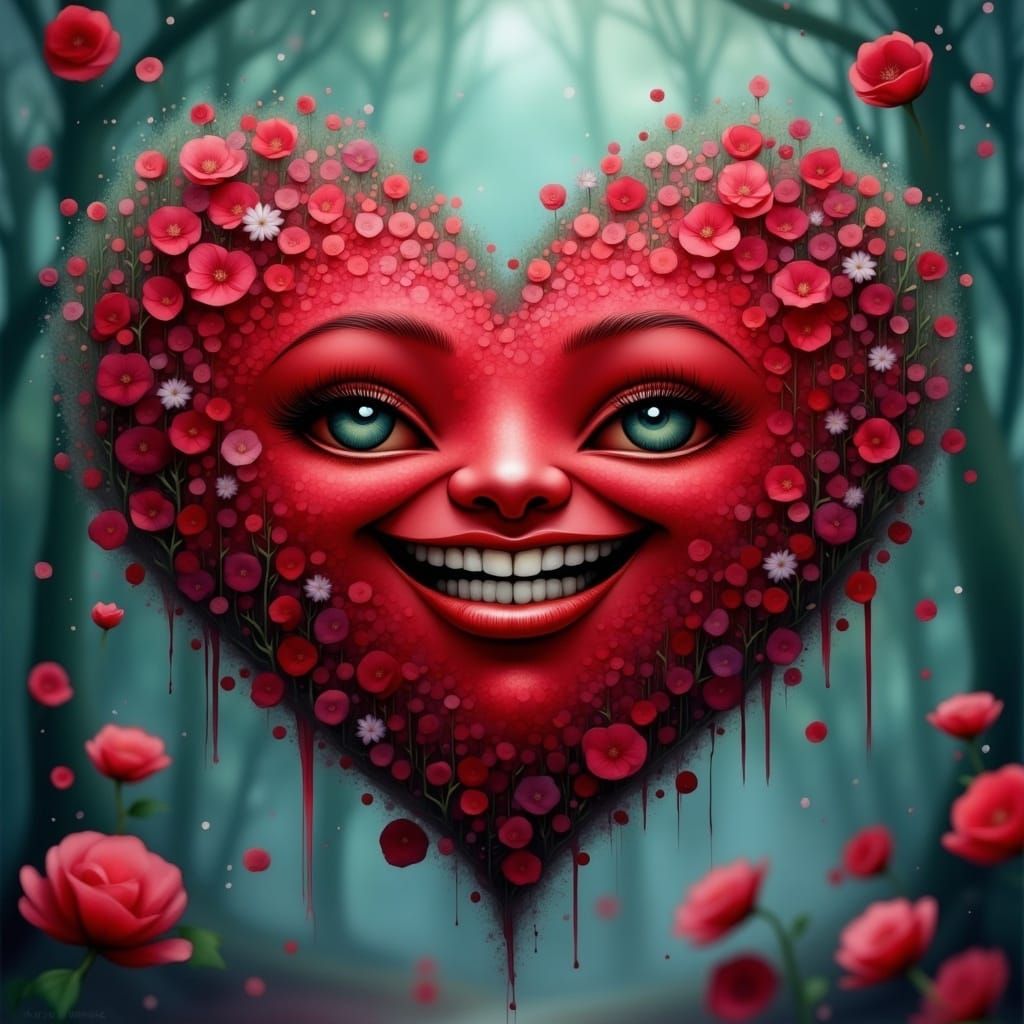Surreal Valentine's Heart in Whimsical Garden