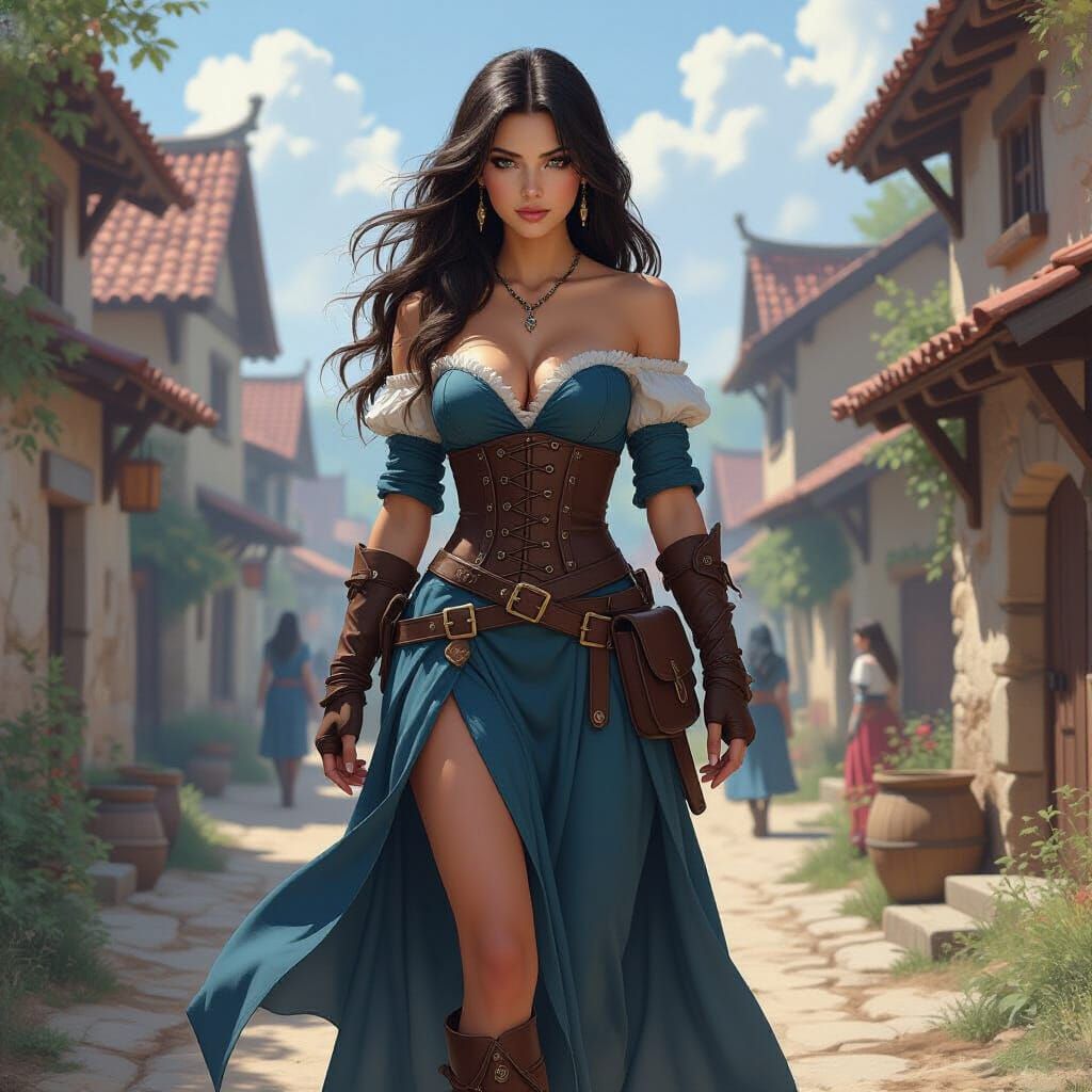 Medieval Warrior Woman in Fantasy Art Style