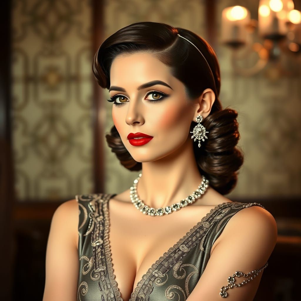 Elegant Art Deco Woman Portrait in Vintage Style