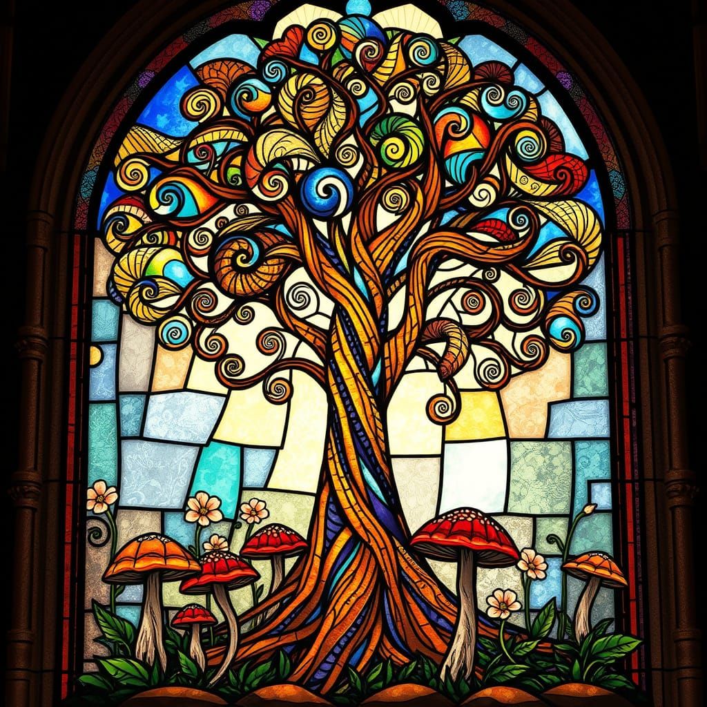 Majestic Tree of Life Mosaic Stained Glass Window