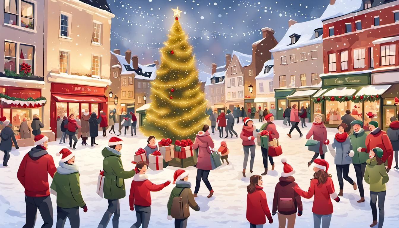 Festive town square Christmas scene