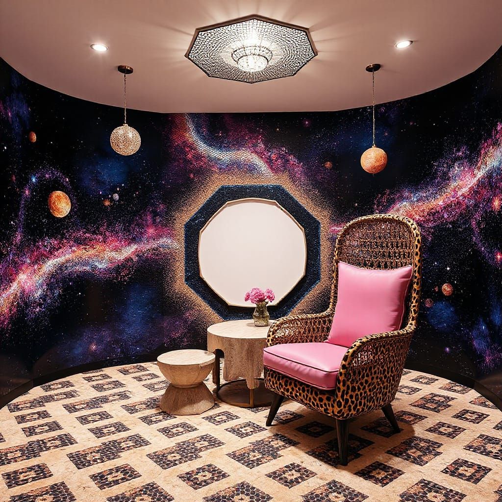Galactic Absurdity in Pink and Leopard Print Mosaic