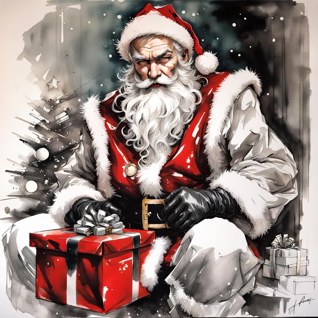 Pin-Up Father Christmas: Alcohol Ink Illustration