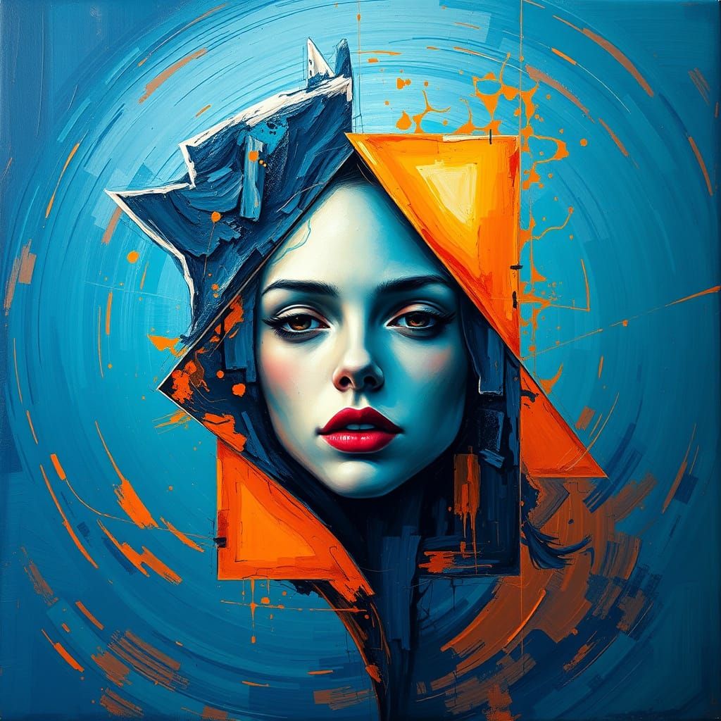 Abstract Woman Emerges from Geometric Shapes in Impressionis...