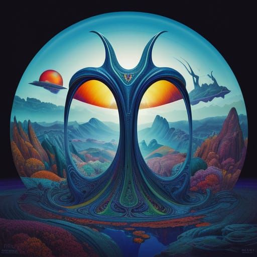 Alien in Surreal Autumnal Landscape, Surrealism Style