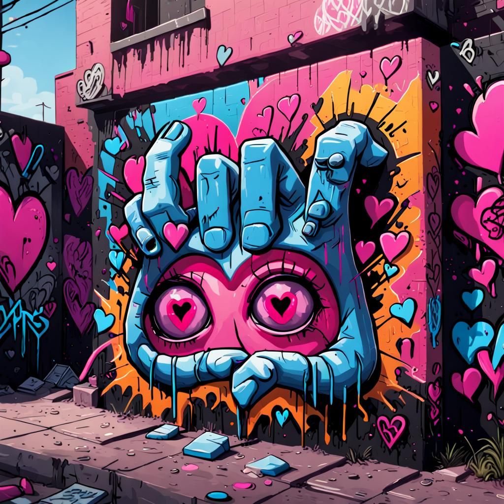 Middle Finger Graffiti Album Art with Hearts