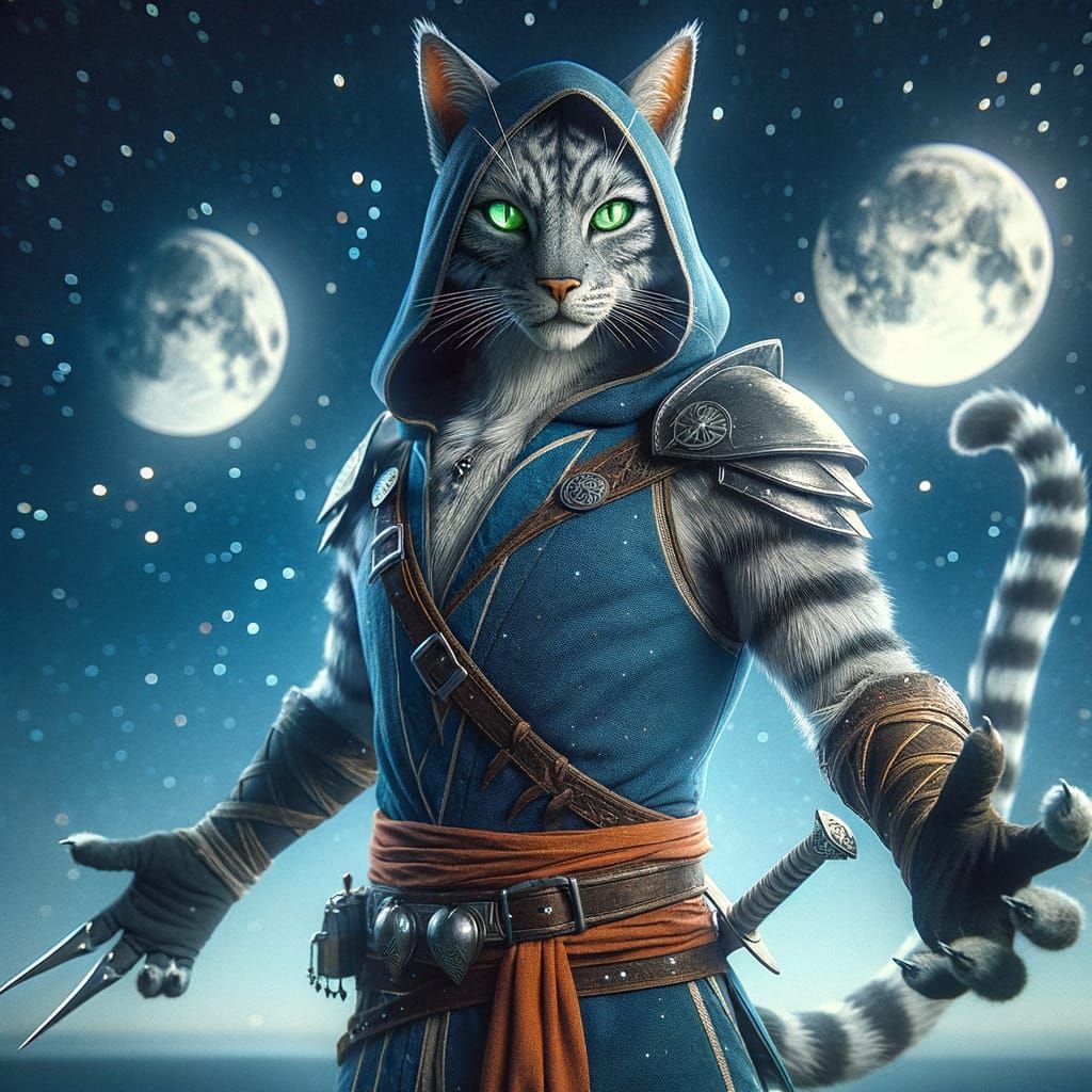 Gray Striped Khajiit Warrior Under Silver Moons