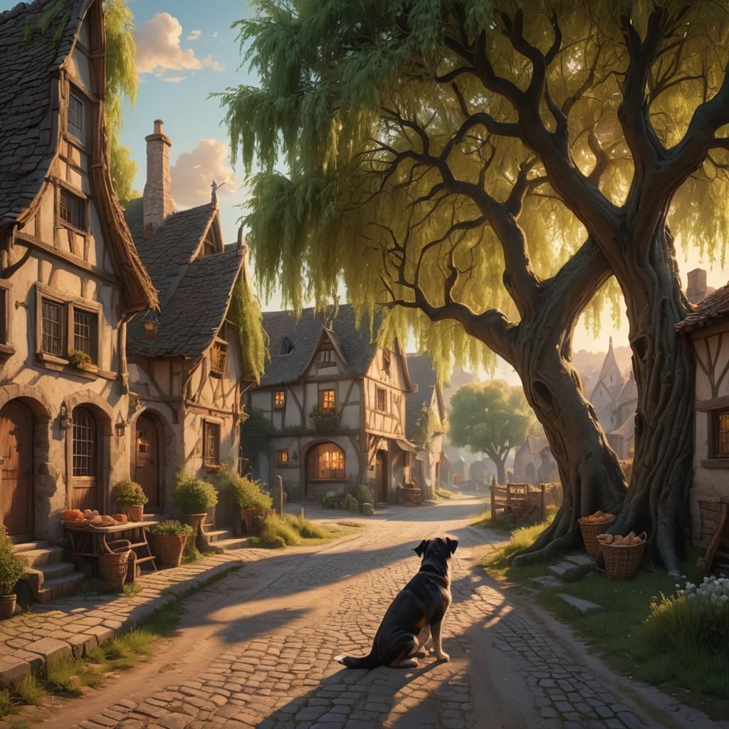 Medieval Village at Dawn: A Fantasy Matte Painting