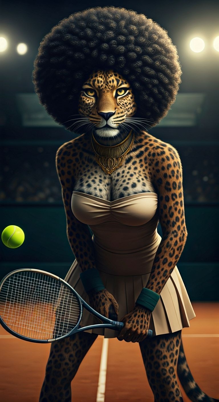 Anthropomorphic Leopard Tennis Player in Film Still Style