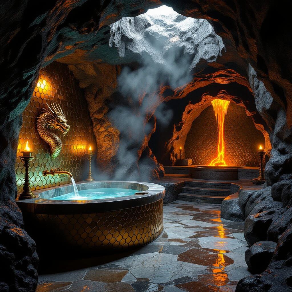 Volcanic Cave Bathroom with Dragon Faucet
