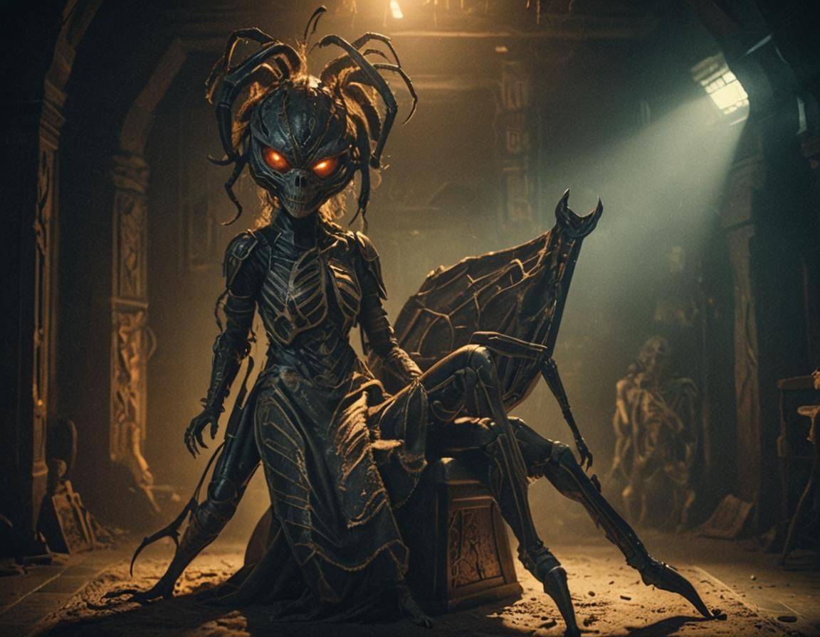 Female Drider on Throne in Dark Fantasy Chamber
