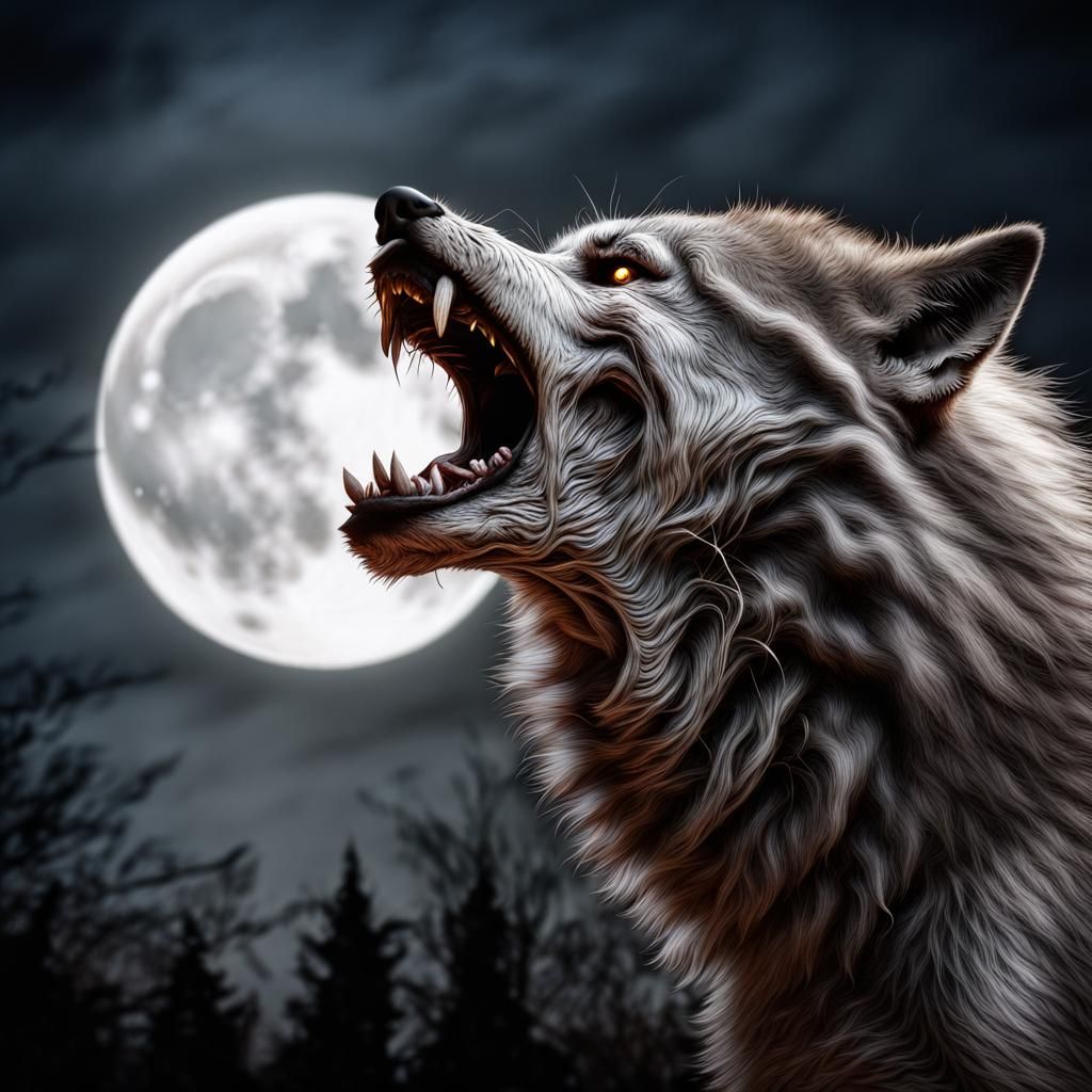Werewolf Howling at Moon in Autumn Wonderland
