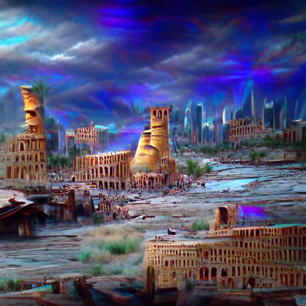 Mesopotamian Ruins: Ancient Architectural Rendering