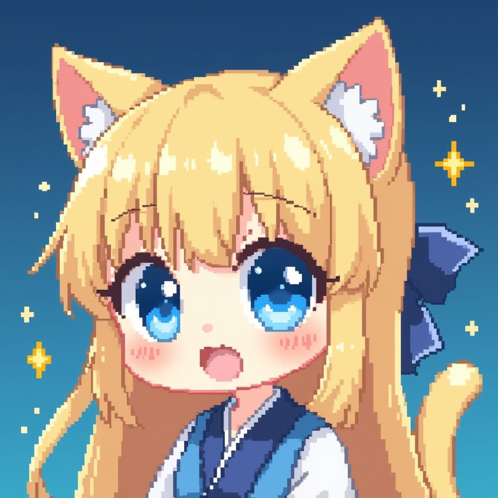 Pixel Art Chibi Anime Catgirl Portrait