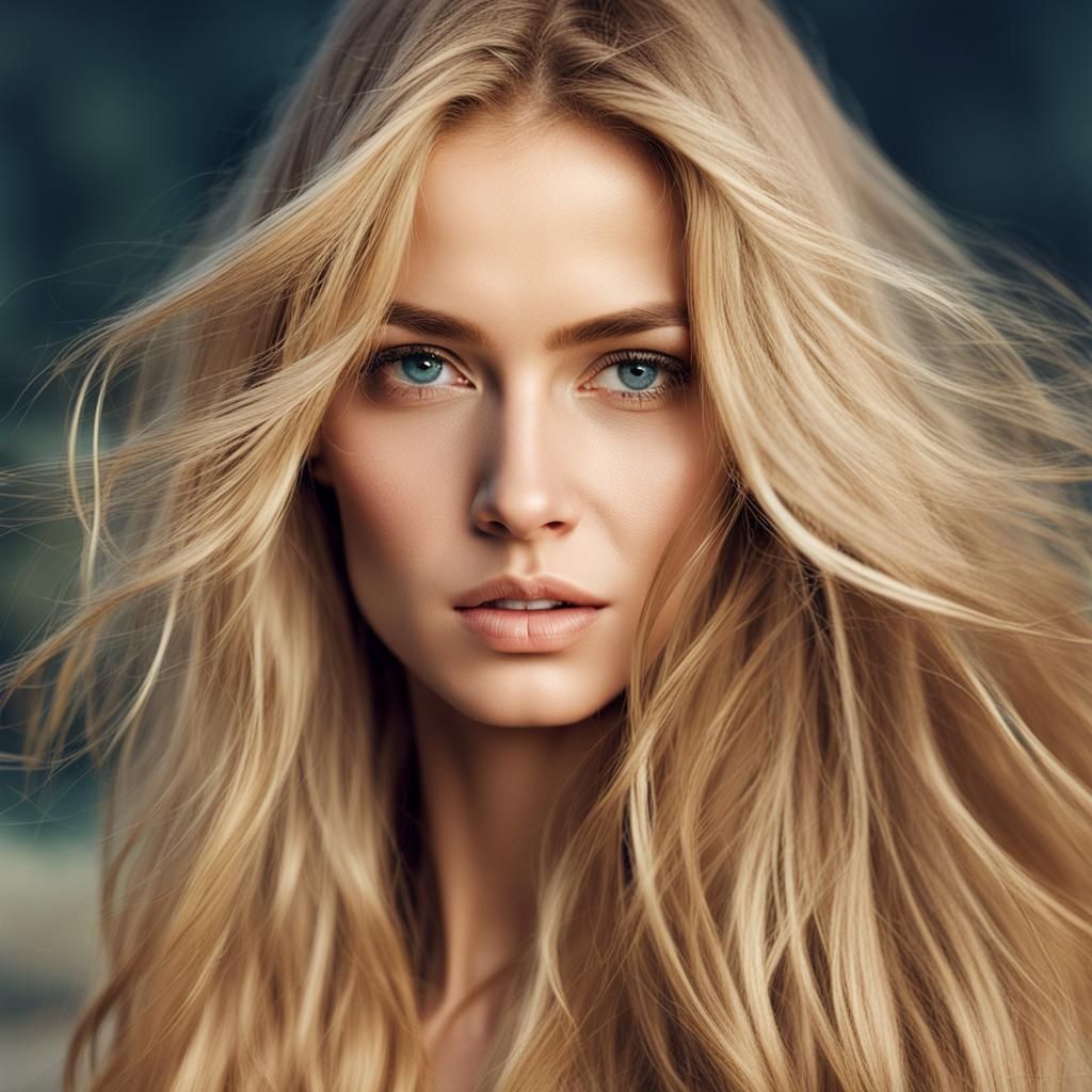 Blond Woman Portrait on a Windy Beach