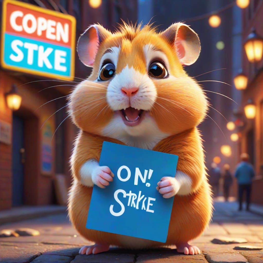 Adorable Hamster Character on Strike, Pixar Animation Style