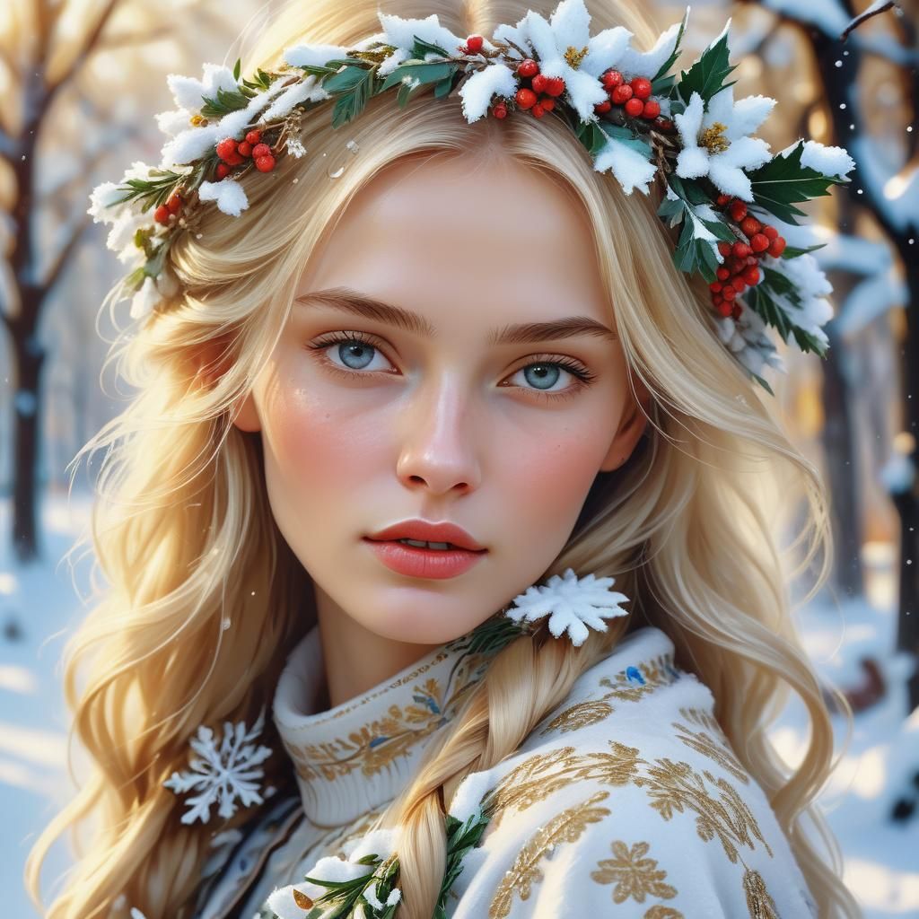 Russian Blonde in Snowy Moscow, Digital Art