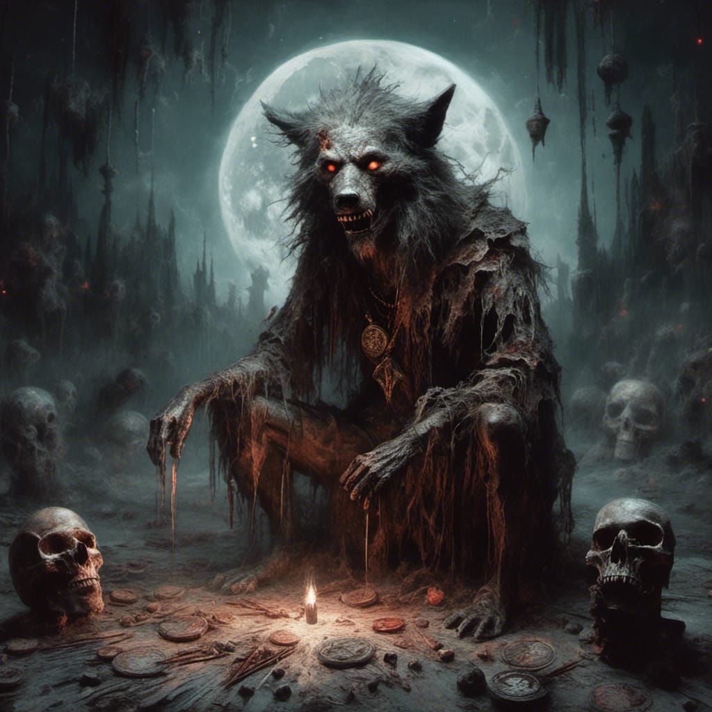 Werewolf Shaman Casting Spells: Macabre Fantasy Art