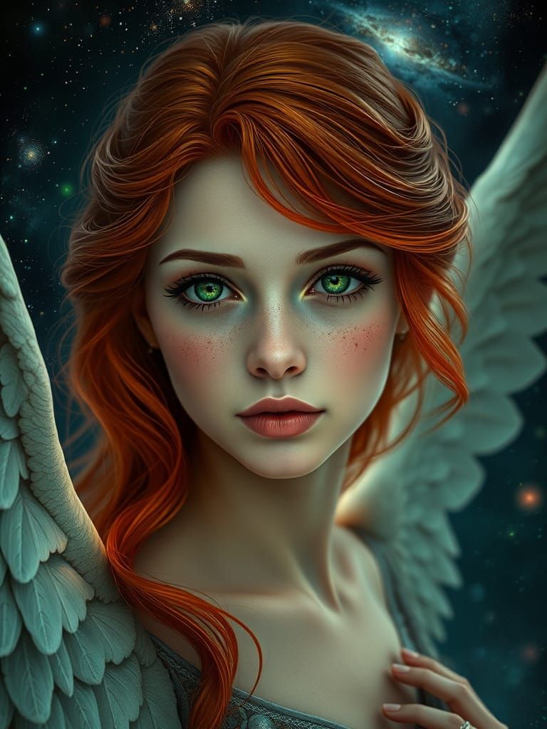 Angel of the Cosmos in Emerald and Sapphire