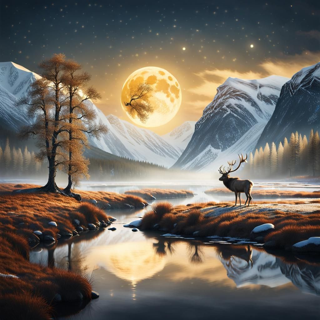 Reindeer in Norway: Golden Light Fantasy Landscape