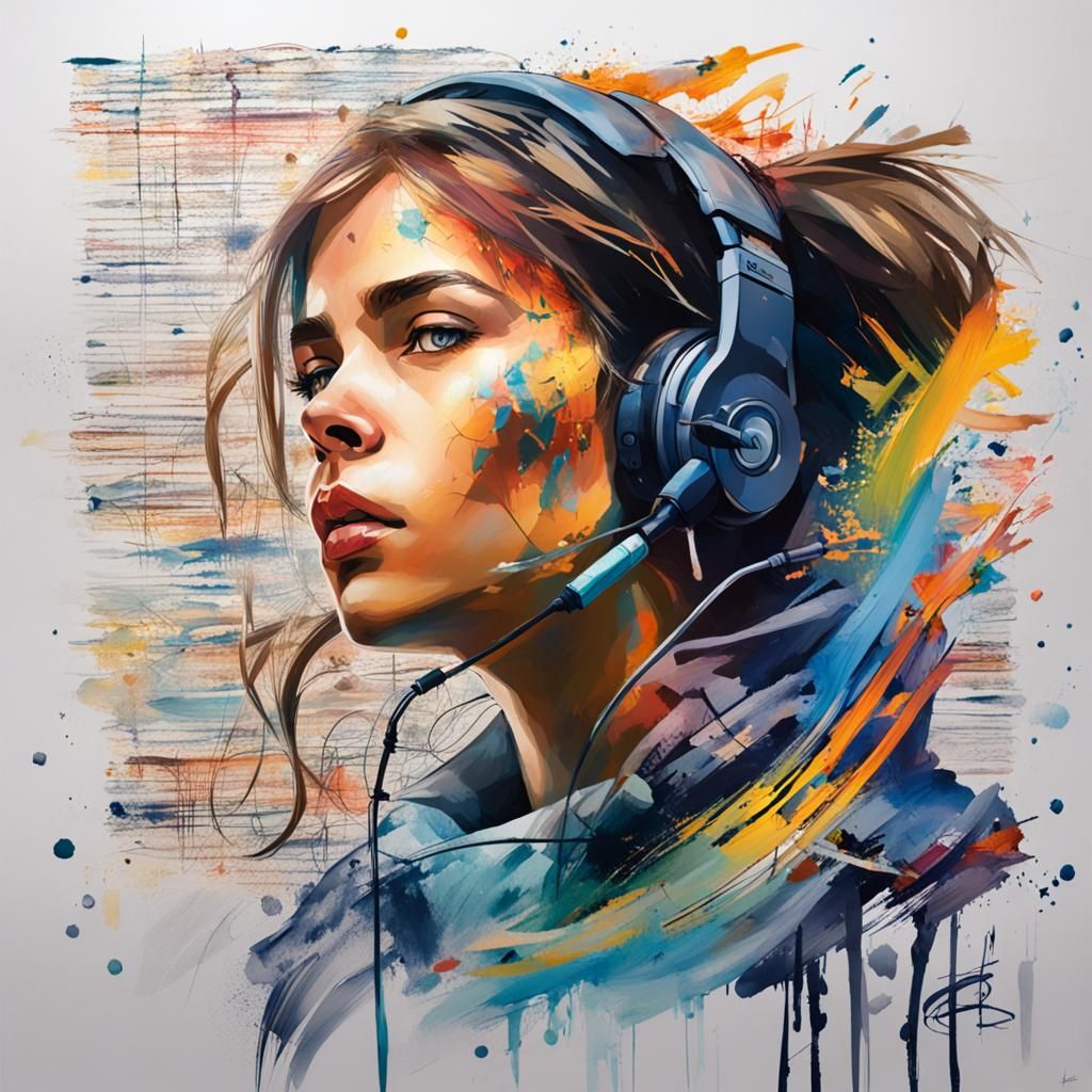 Young Woman Practicing Calligraphy in Hyperrealistic Matte P...