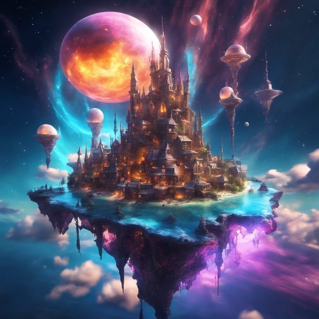 Ethereal Magic Islands in Astral Plane: Graffiti Art